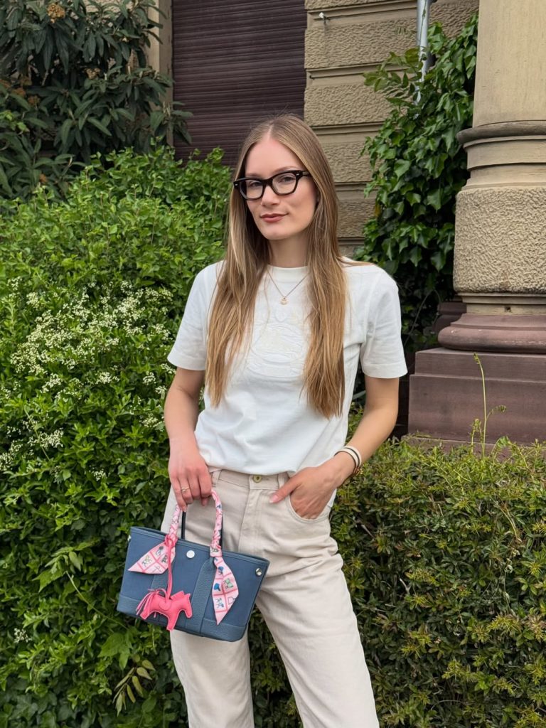 White Graphic T-Shirt + Off-White Straight-Leg Jeans