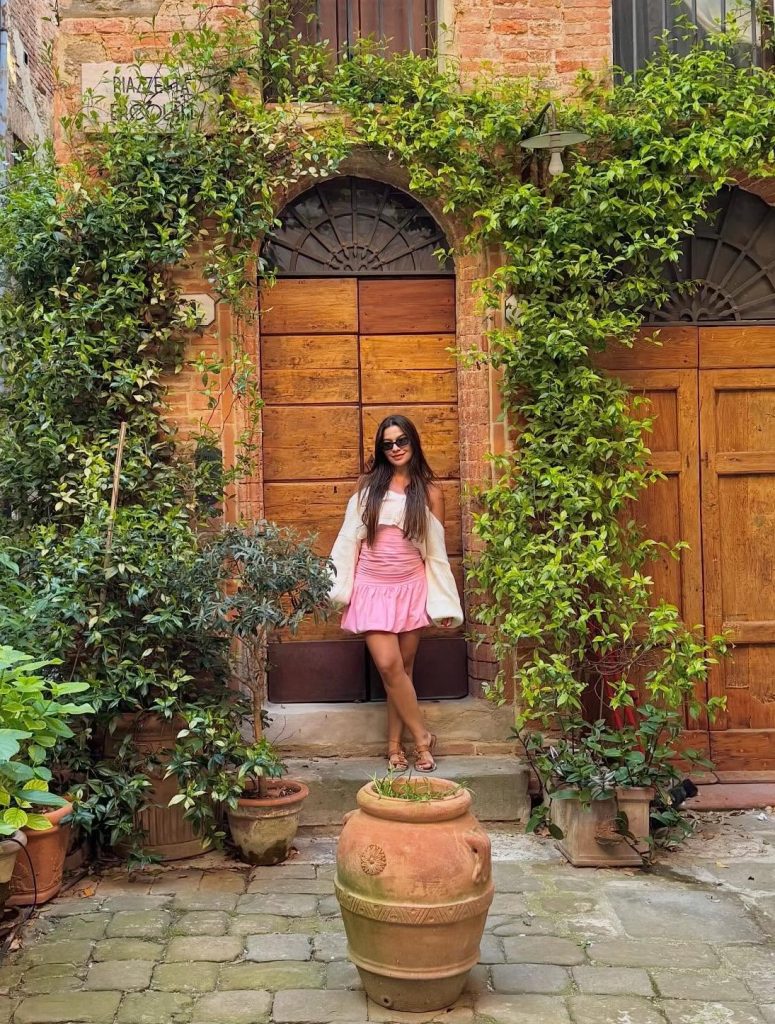 Pink Ruched Mini Dress + White Shrug Cardigan