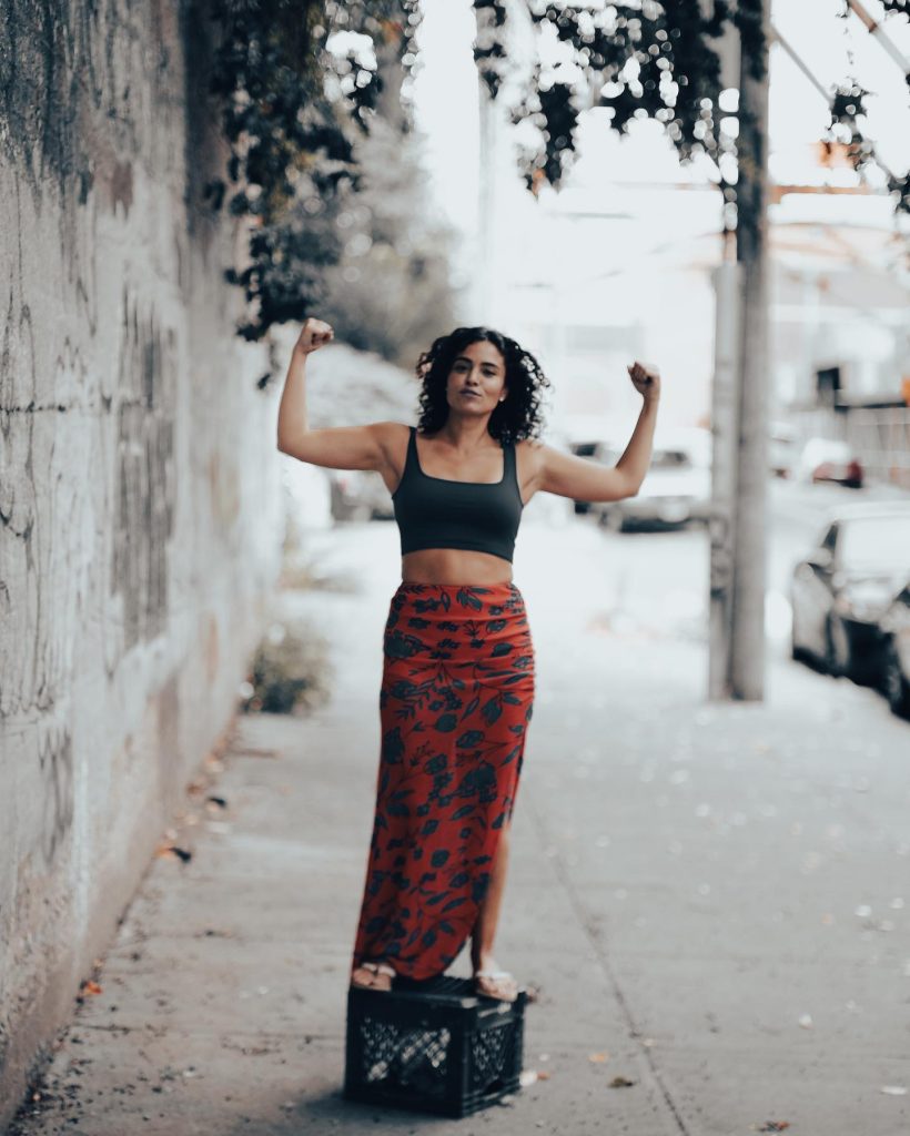Black Sports Bra + Red Floral Maxi Skirt + Sandals