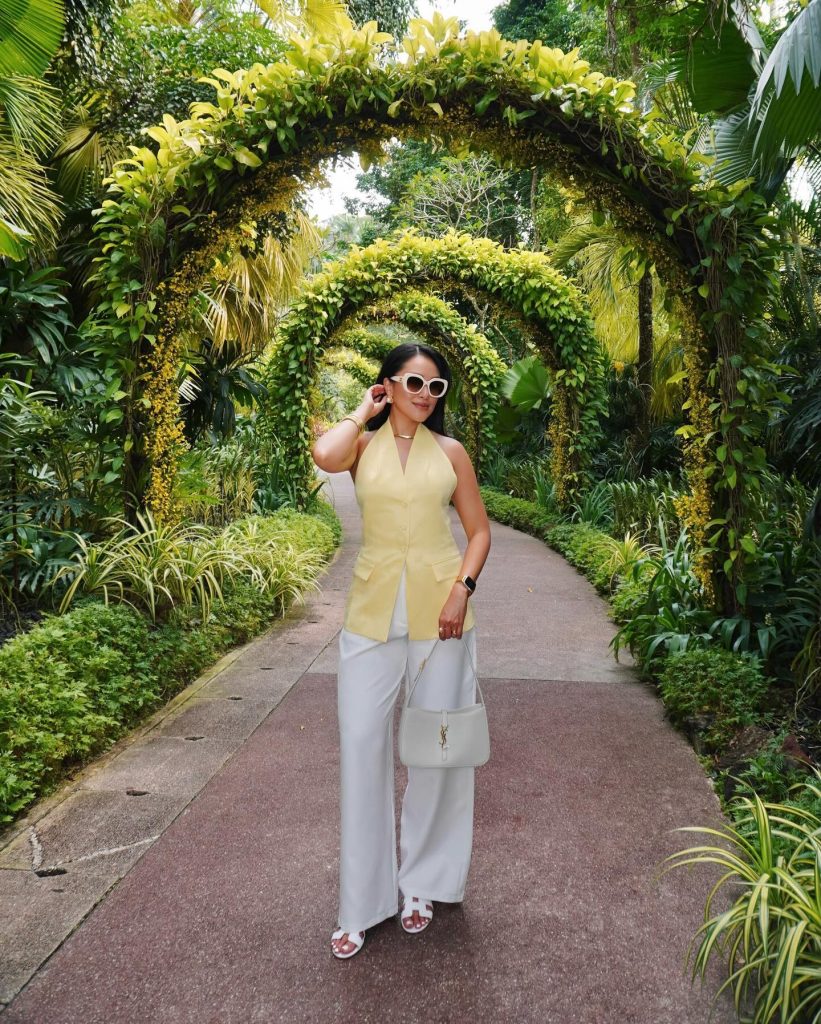 Yellow Halter Vest + White Wide-Leg Pants