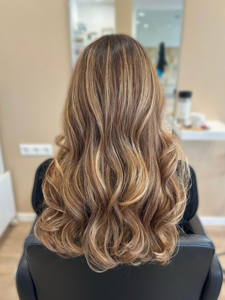Caramel Honey Brown Balayage with Loose Curls