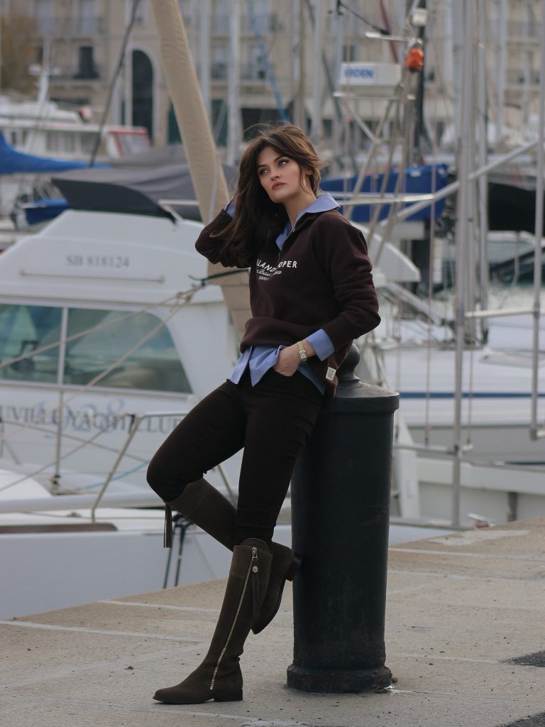 Brown Pullover + Light Blue Shirt + Dark Brown Pants
