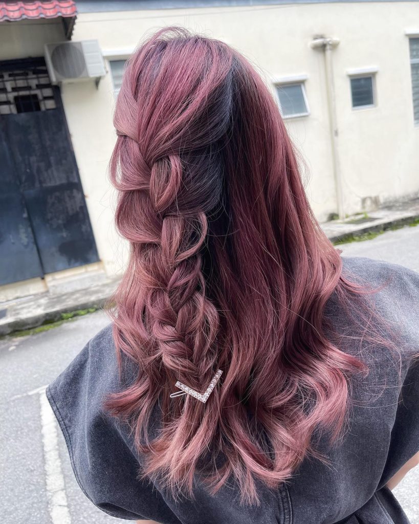 Deep Berry Pink Highlights on Brown Hair