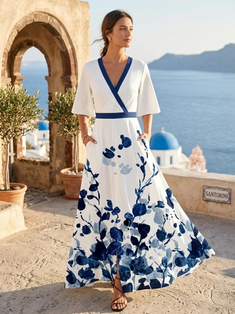 White Floral Wrap Dress + Strappy Sandals