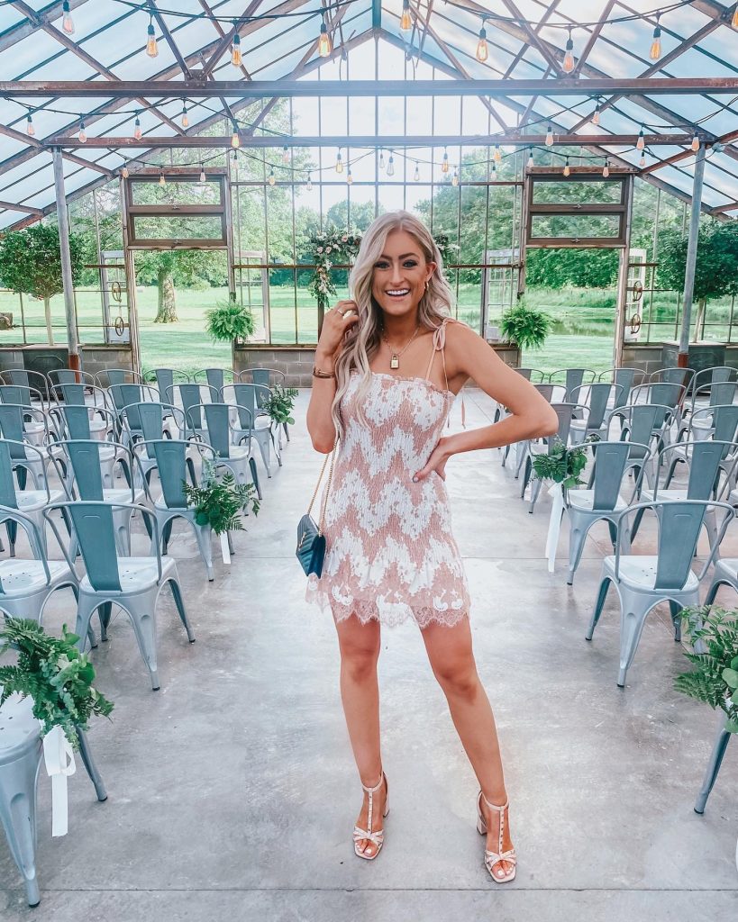 White and Pink Lace Mini Dress + Strappy Heels