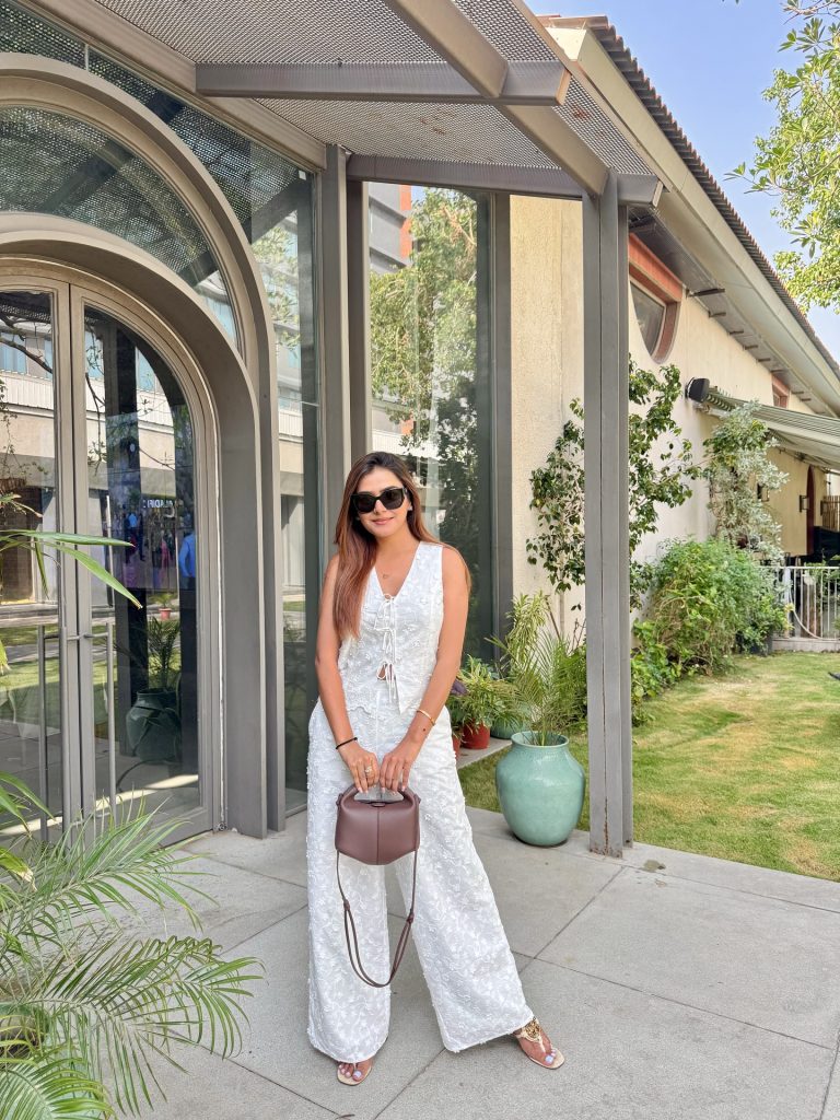 White Lace Vest + White Matching Wide-Leg Pants