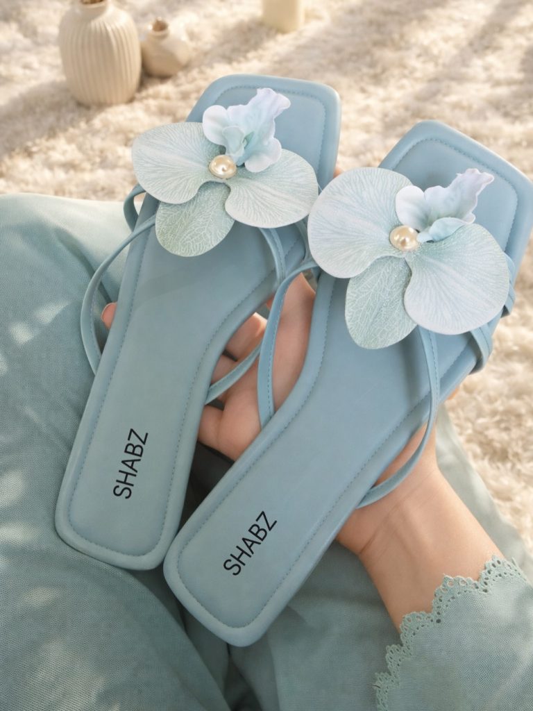 Powder Blue Orchid Flat Slides