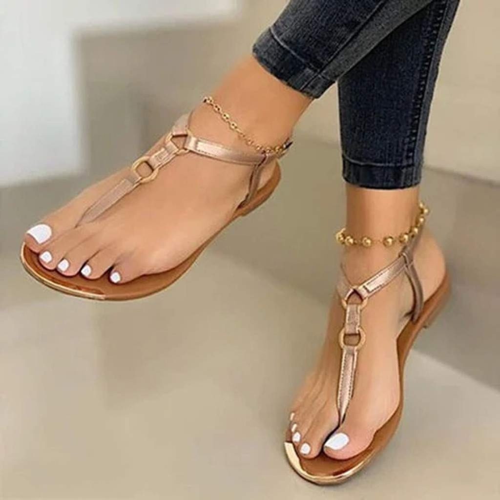 Rose Gold T-Strap Sandals
