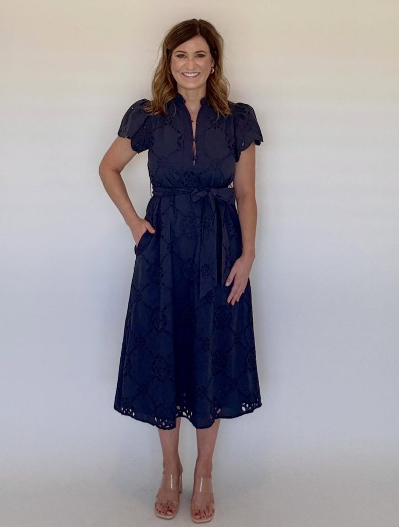 Black Eyelet Dress + Clear Heeled Sandals