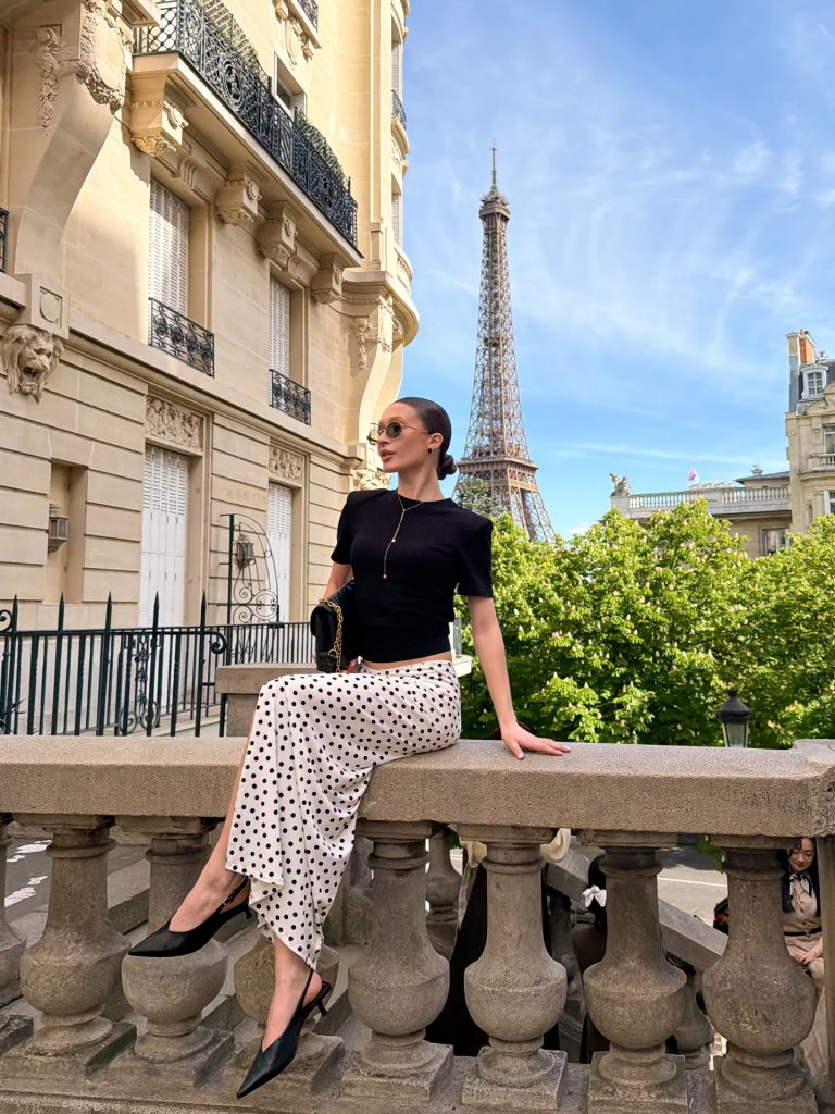 Black Fitted Top + Polka Dot Maxi Skirt