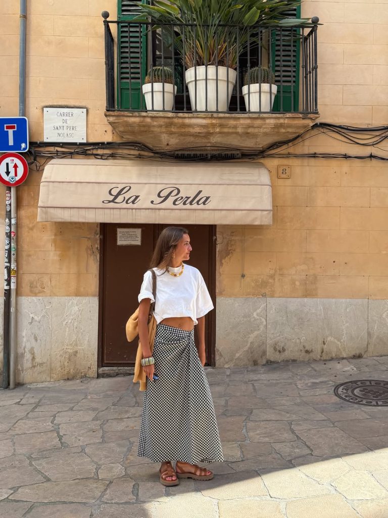 White Crop Top + Gingham Wrap Skirt