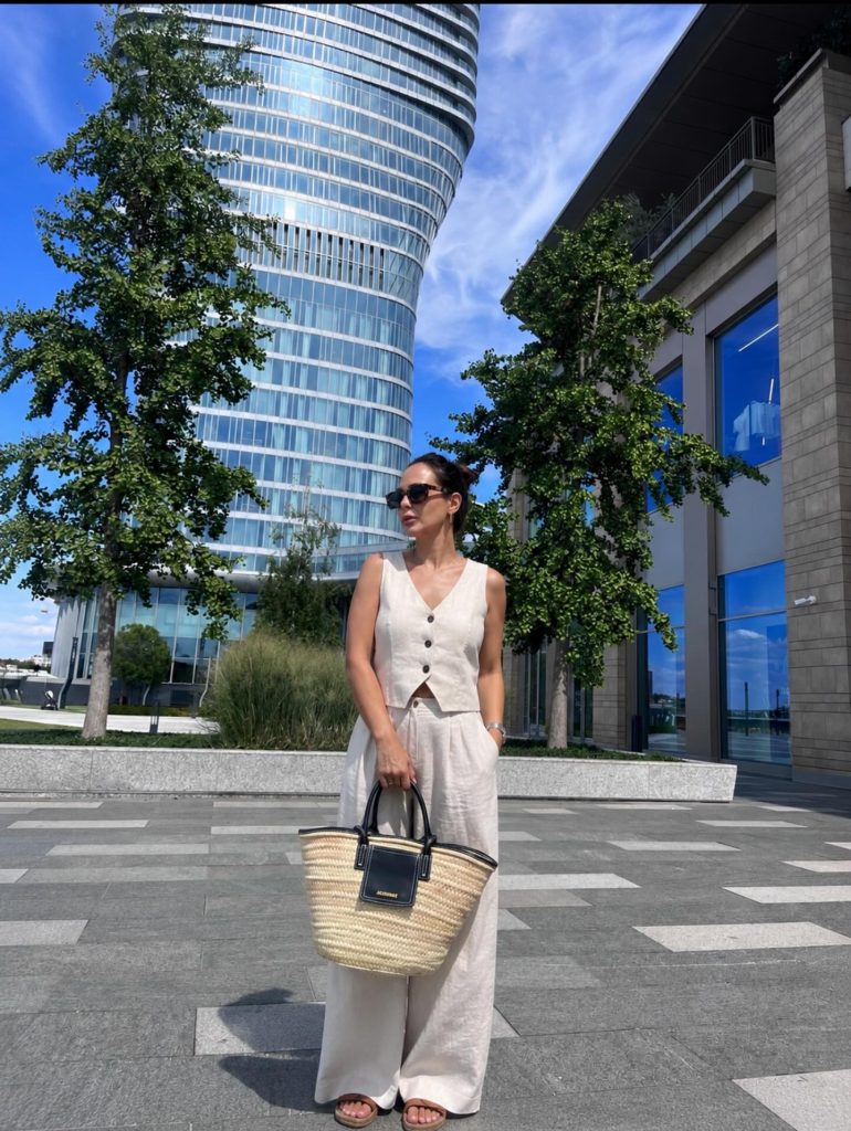 Beige Buttoned Vest + Matching Wide-Leg Trousers