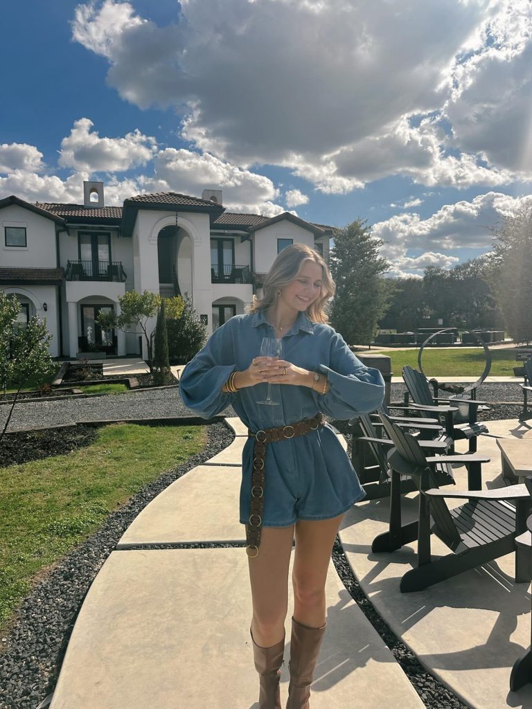 Blue Denim Romper + Knee-High Boots