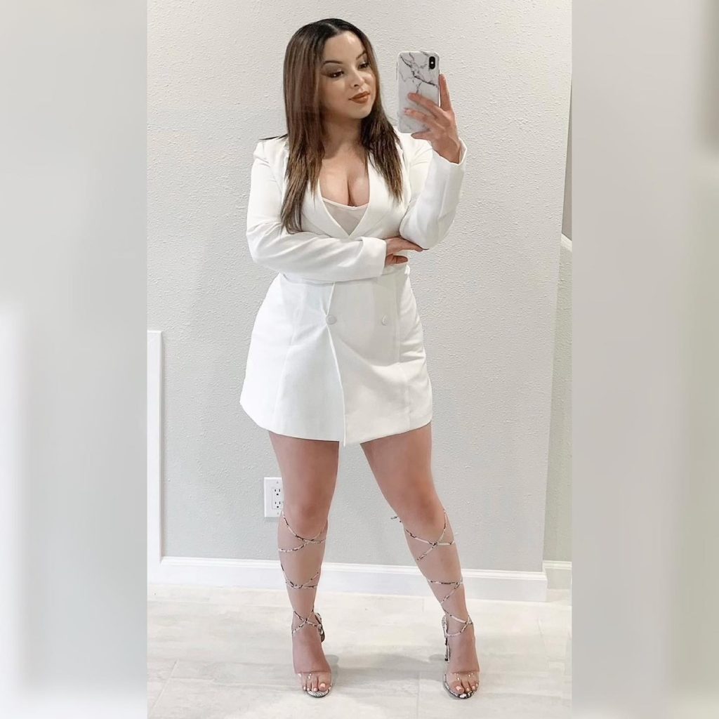 White Blazer Dress + Sheer Corset Top + Strappy Heels