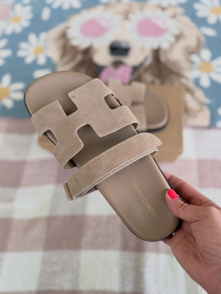 Taupe Suede H-Strap Slides