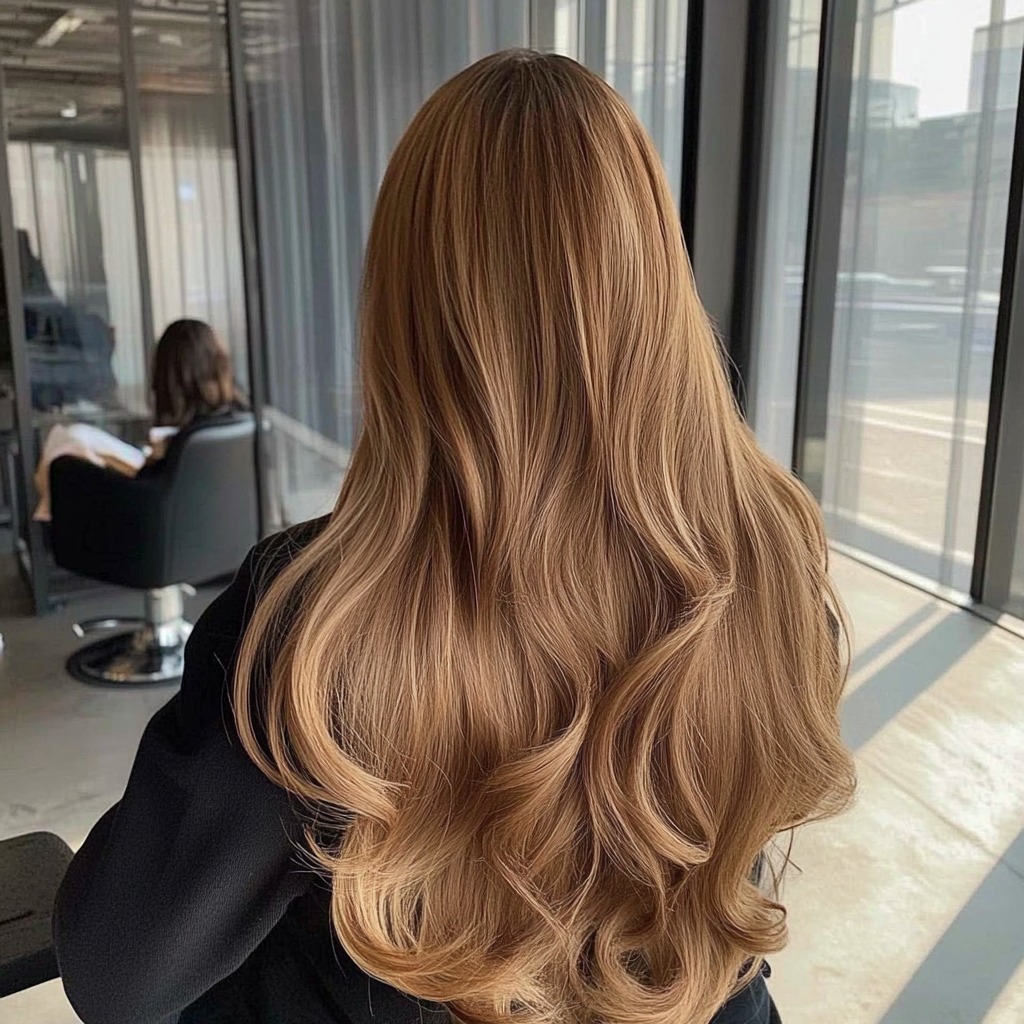Honey Brown Balayage with Subtle Blonde Ribbons