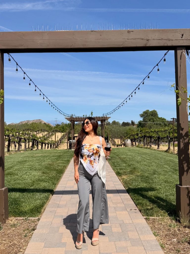 Floral Scarf Top + Grey Wide Leg Pants