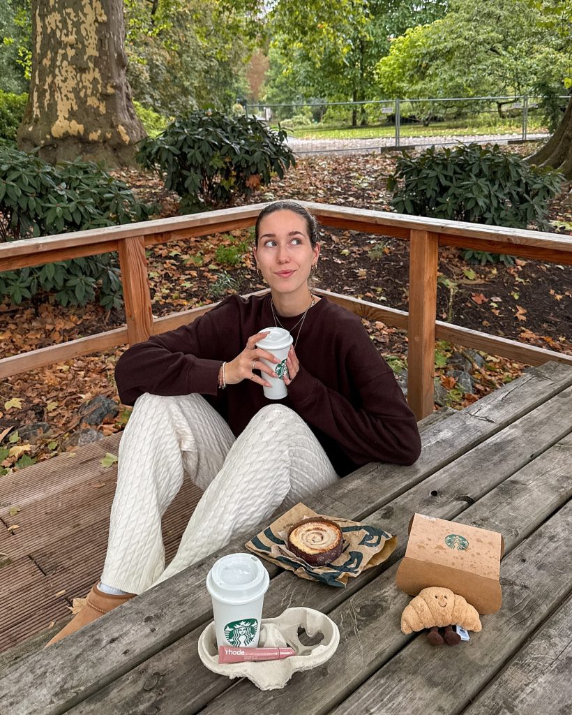Dark Brown Sweatshirt + Off-White Cable Knit Trousers + Tan Mini Boots