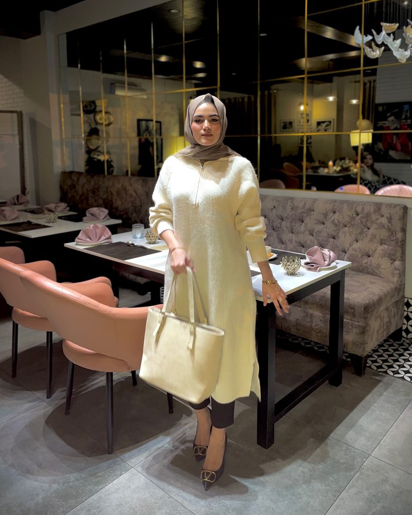 Cream Ribbed Tunic Sweater + Trousers