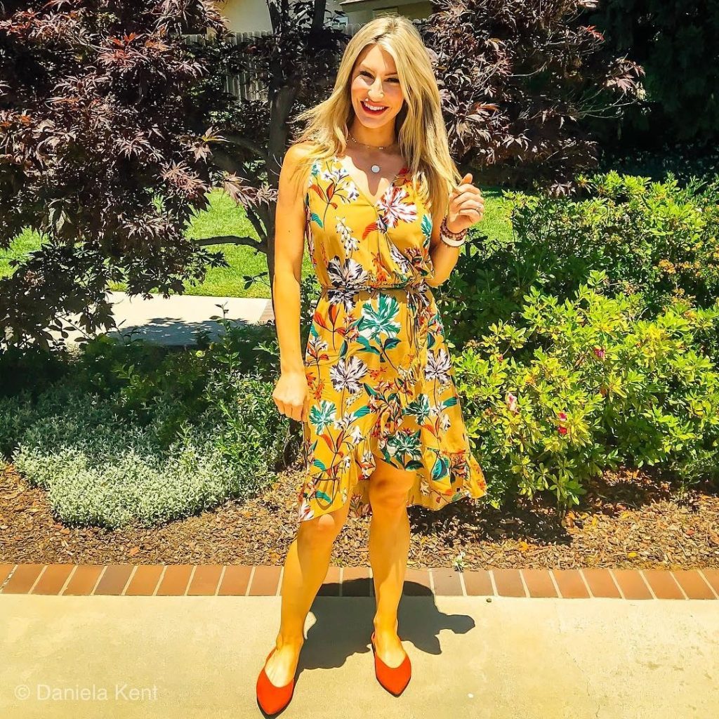 Yellow Floral Dress + Orange Flats