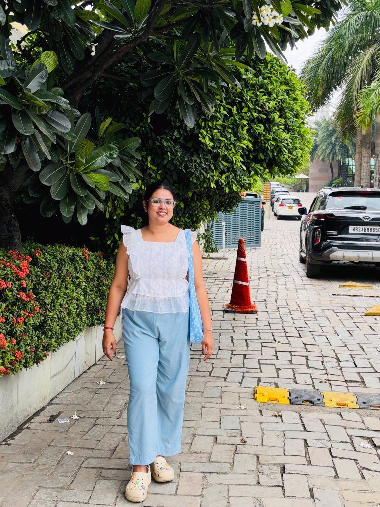 Light Blue Wide-Leg Pants with a Tank Top