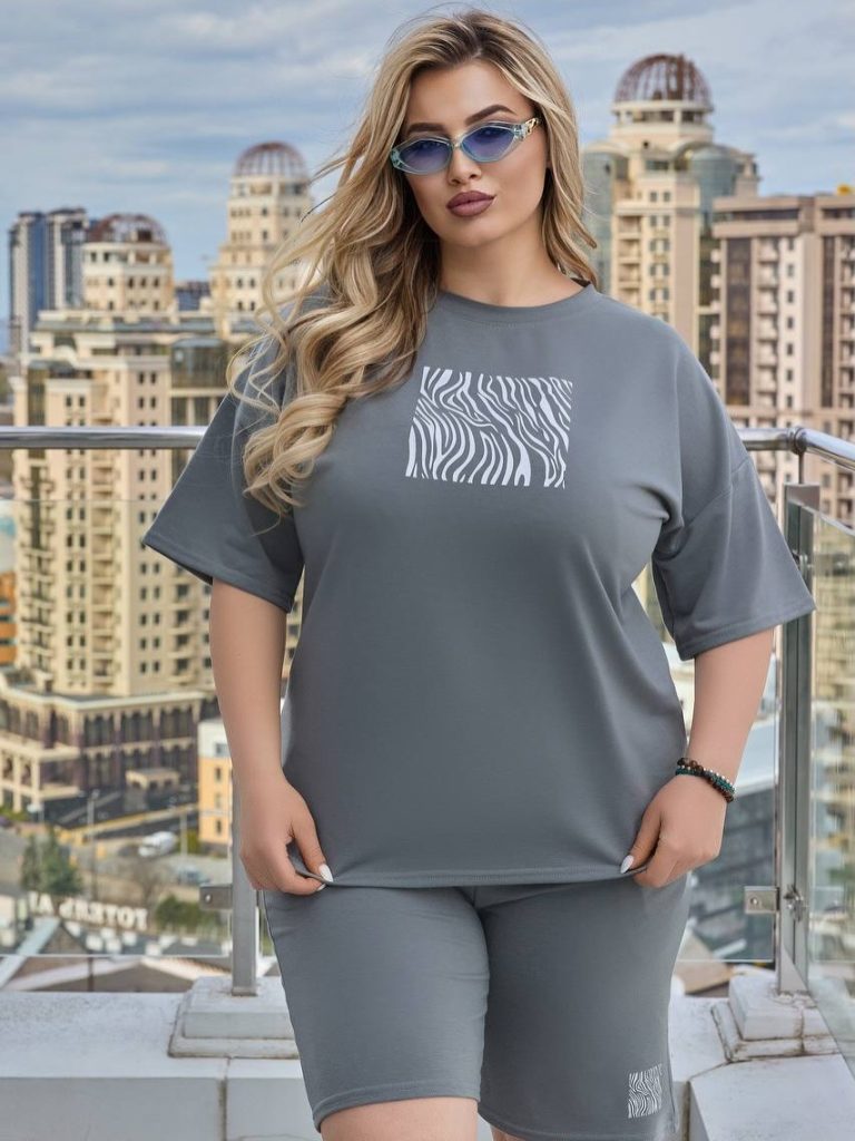 Grey Graphic T-Shirt + Biker Shorts