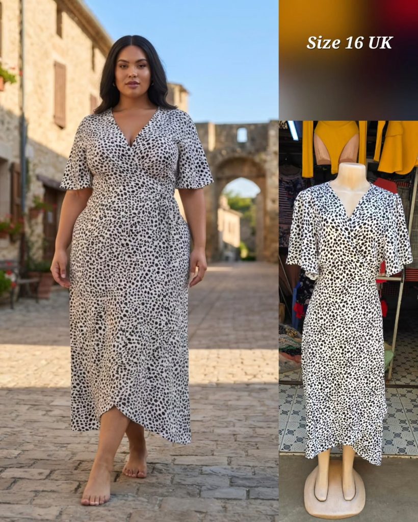 Spotted Wrap Dress + Flutter Sleeves
