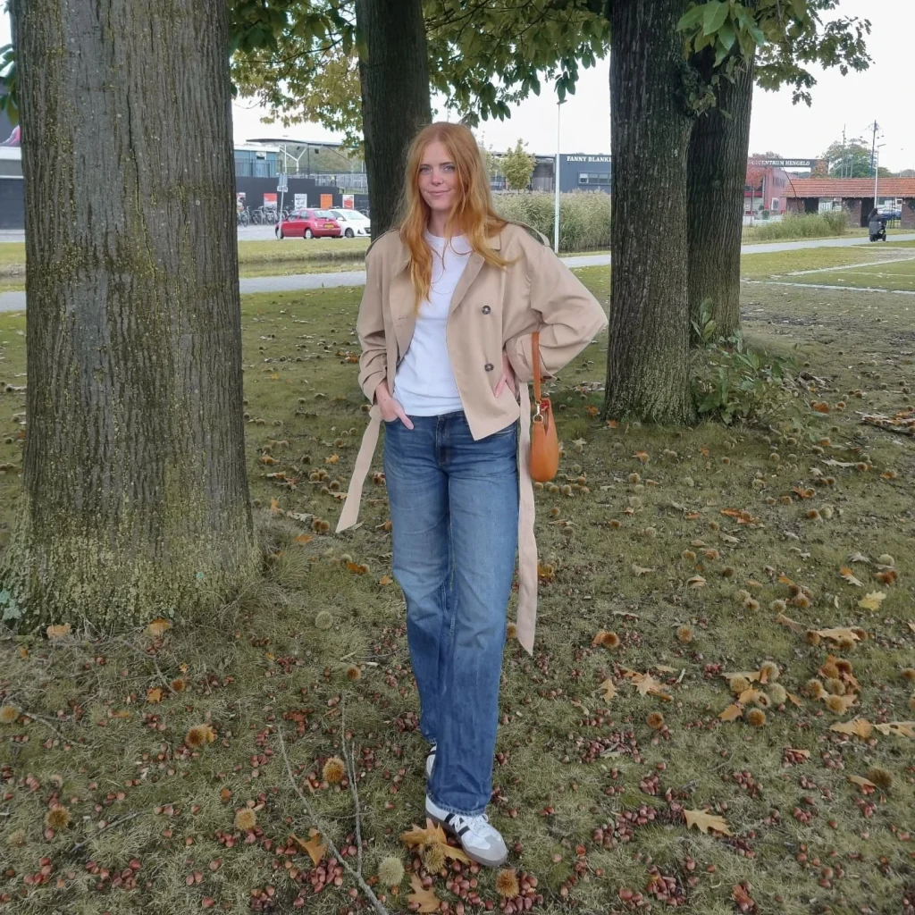 Beige Trench Coat + Straight Jeans