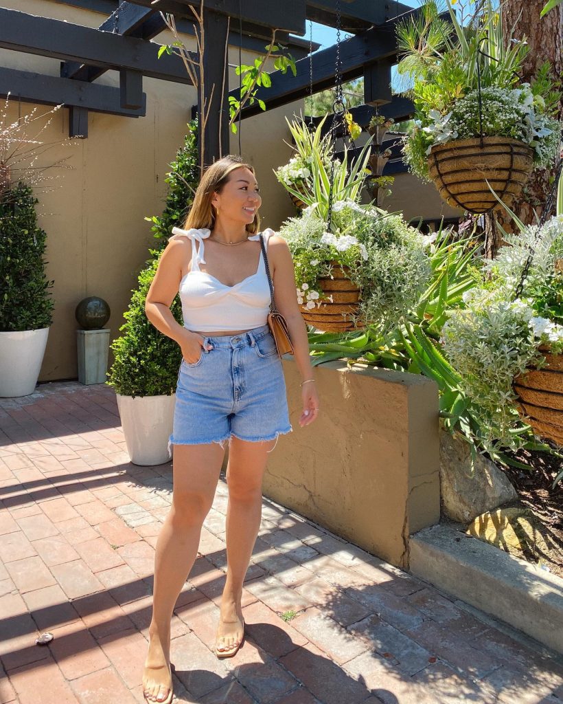 White Tie-Strap Crop Top + Denim Shorts